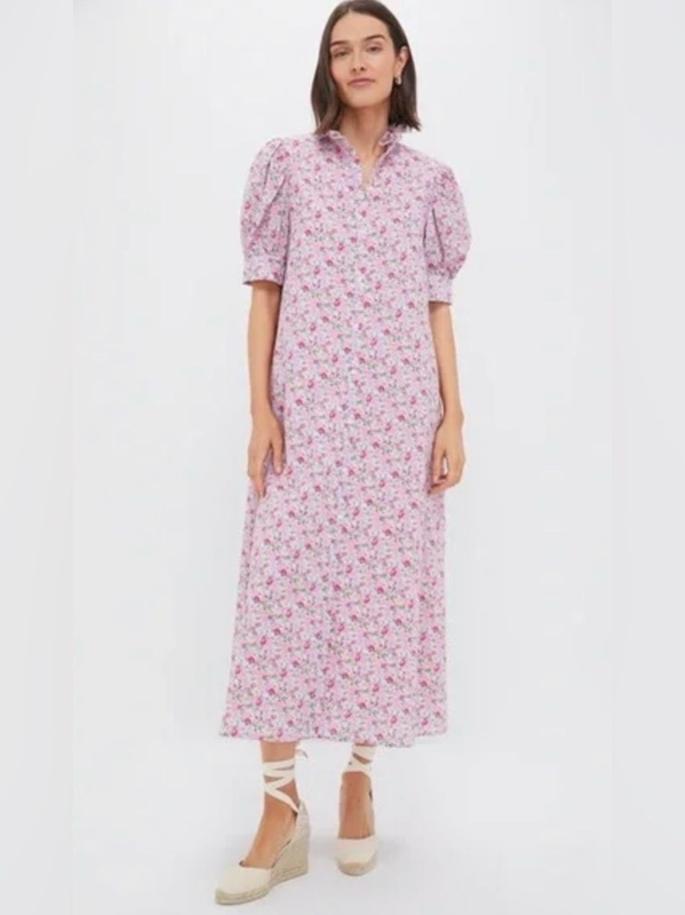 Hyacinth House Pink Multi Ruffle Collar Louisa Cotton Maxi Dress Sz Xs